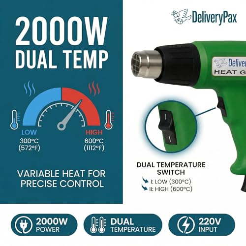 DELIVERYPAX 2000W Heat Gun with 100W Glue Gun & 5 Glue Sticks