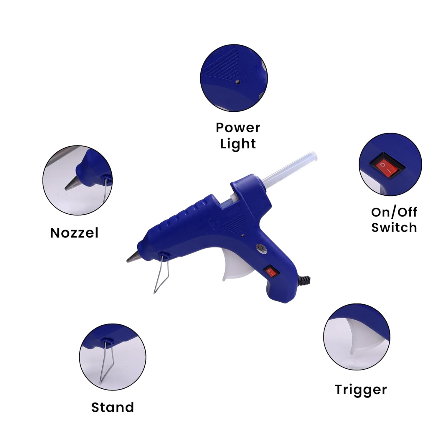 60W Hot Melt Glue Gun (Blue) Includes 5 High-End Glue Sticks | for DIY Craft & Light Repairs