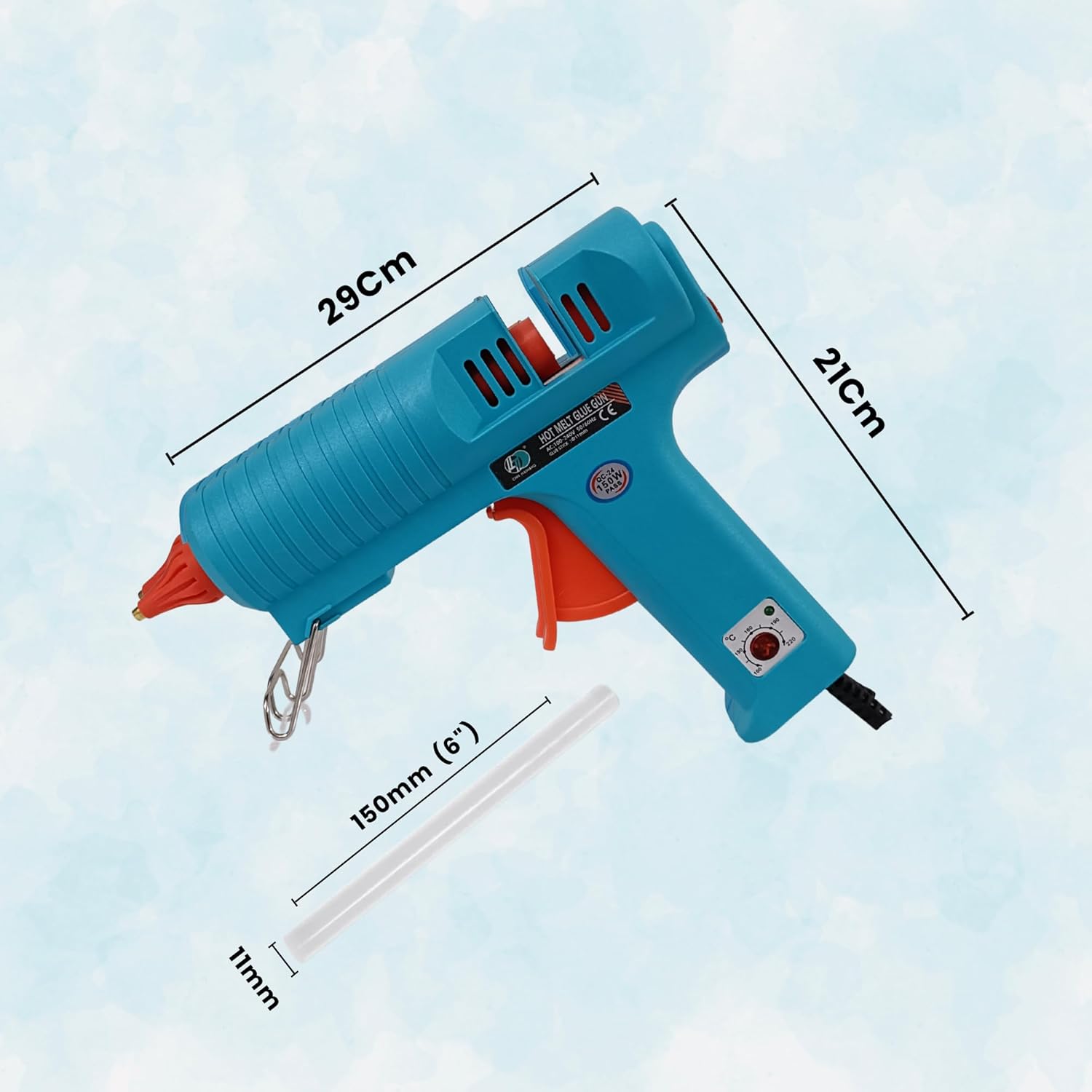 150W Industrial Hot Glue Gun with thermostat Sensor| 5 Glue Sticks 11 mmx150mm