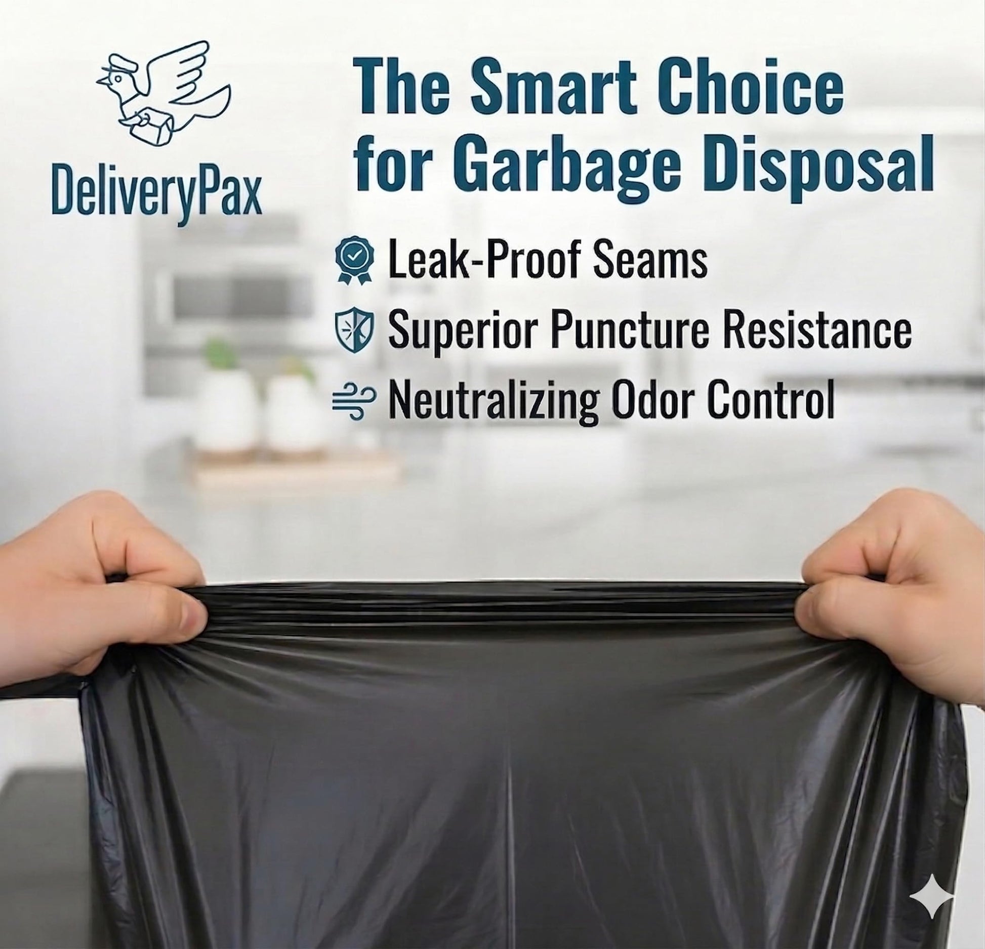 DELIVERY PAX Garbage Bags | Large Size 24 inches x 30 inches | Pack of 3 (50 Bags) | Tie-handle Dustbin Bags | For Dry & Wet Waste | Black