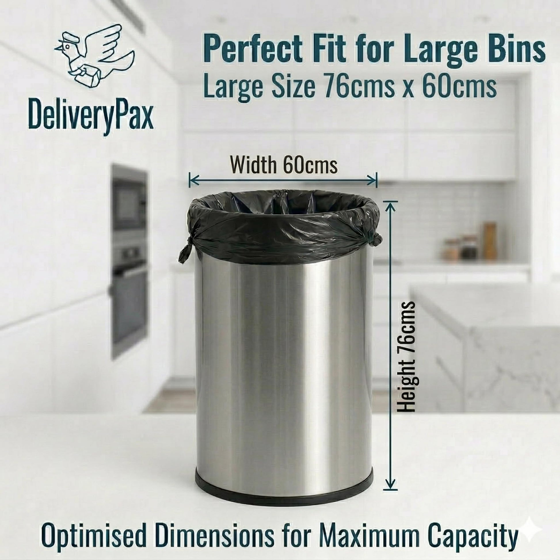 DELIVERY PAX Garbage Bags | Large Size 24 inches x 30 inches | Pack of 3 (50 Bags) | Tie-handle Dustbin Bags | For Dry & Wet Waste | Black