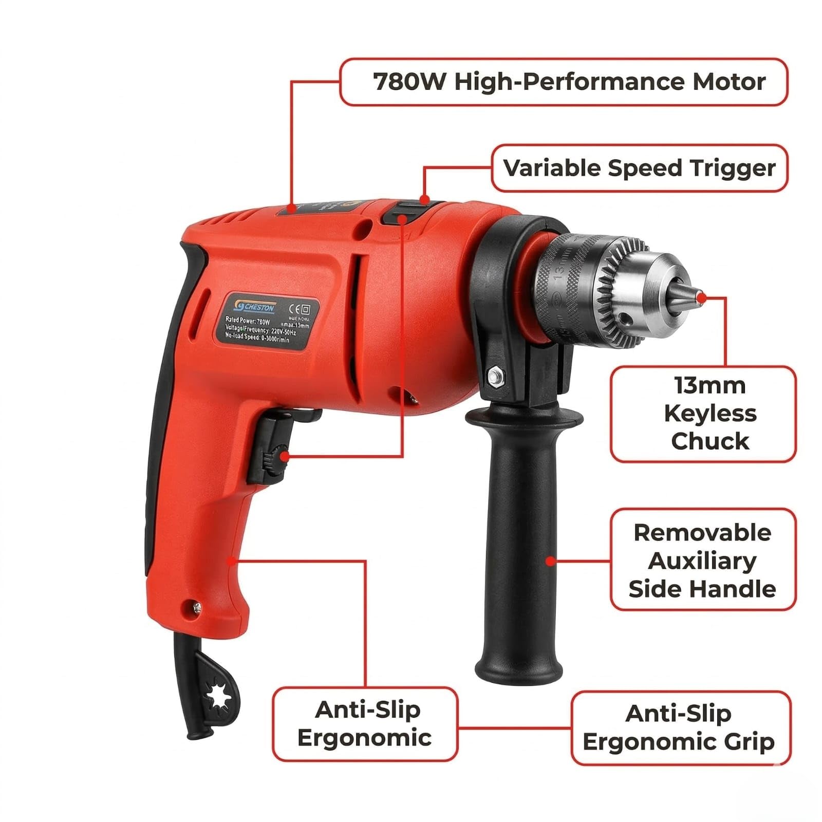 DELIVERYPAX Drill Machine for Home and Workshop Use – 24 Pc Combo Pack Includes Wood, Masonry, HSS Drill Bits and Screwdriver Bit (PH-2) Electric Drill Machine, Ideal for DIY Projects.