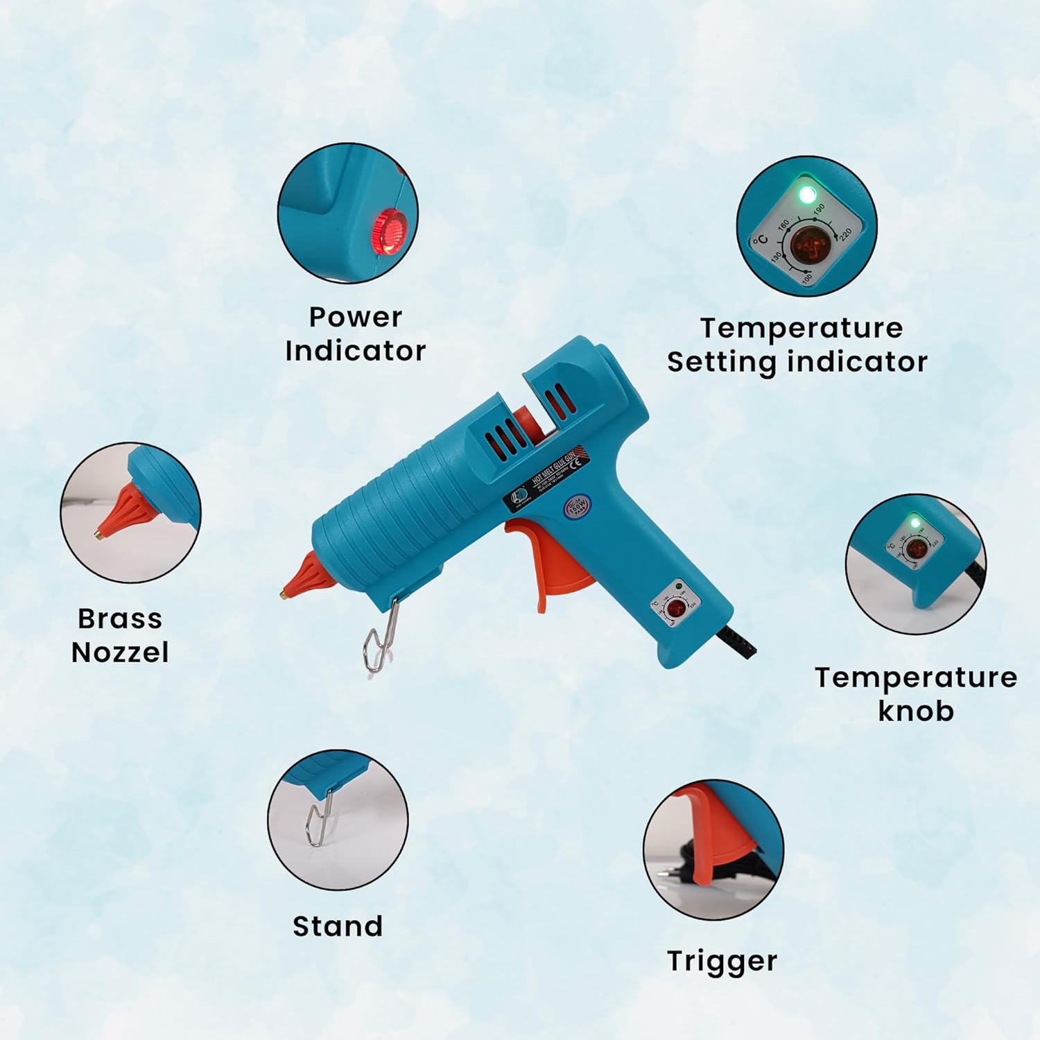 150W Industrial Hot Glue Gun with thermostat Sensor| 5 Glue Sticks 11 mmx150mm