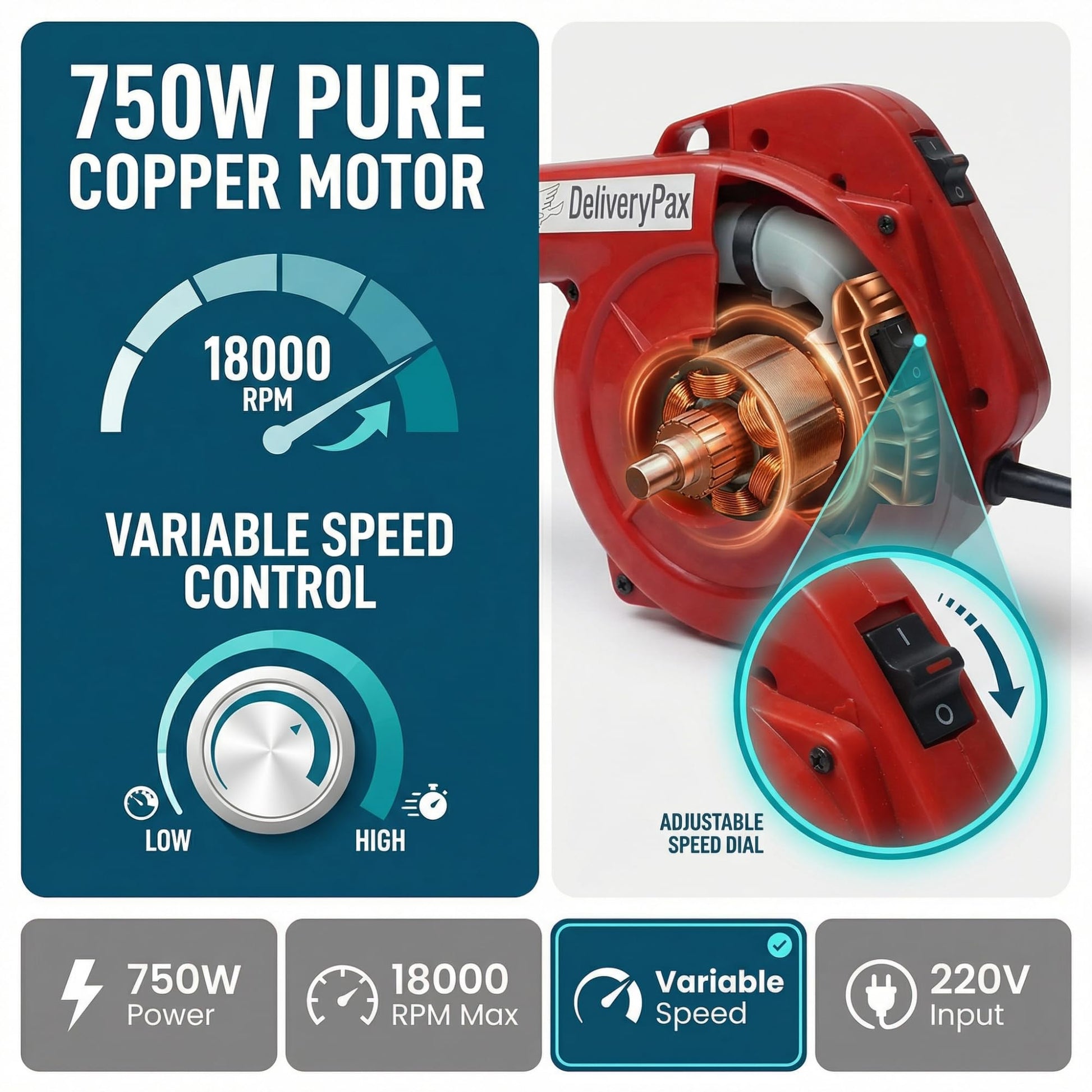 Delivery Pax 600W Electric Air Blower Machine | Blower Fan for Cleaning | Air Blower for Dust Cleaner for Home | Blower for Cleaning | Electric Blower for Leaf Cleaning | Free 4 Meter Cord