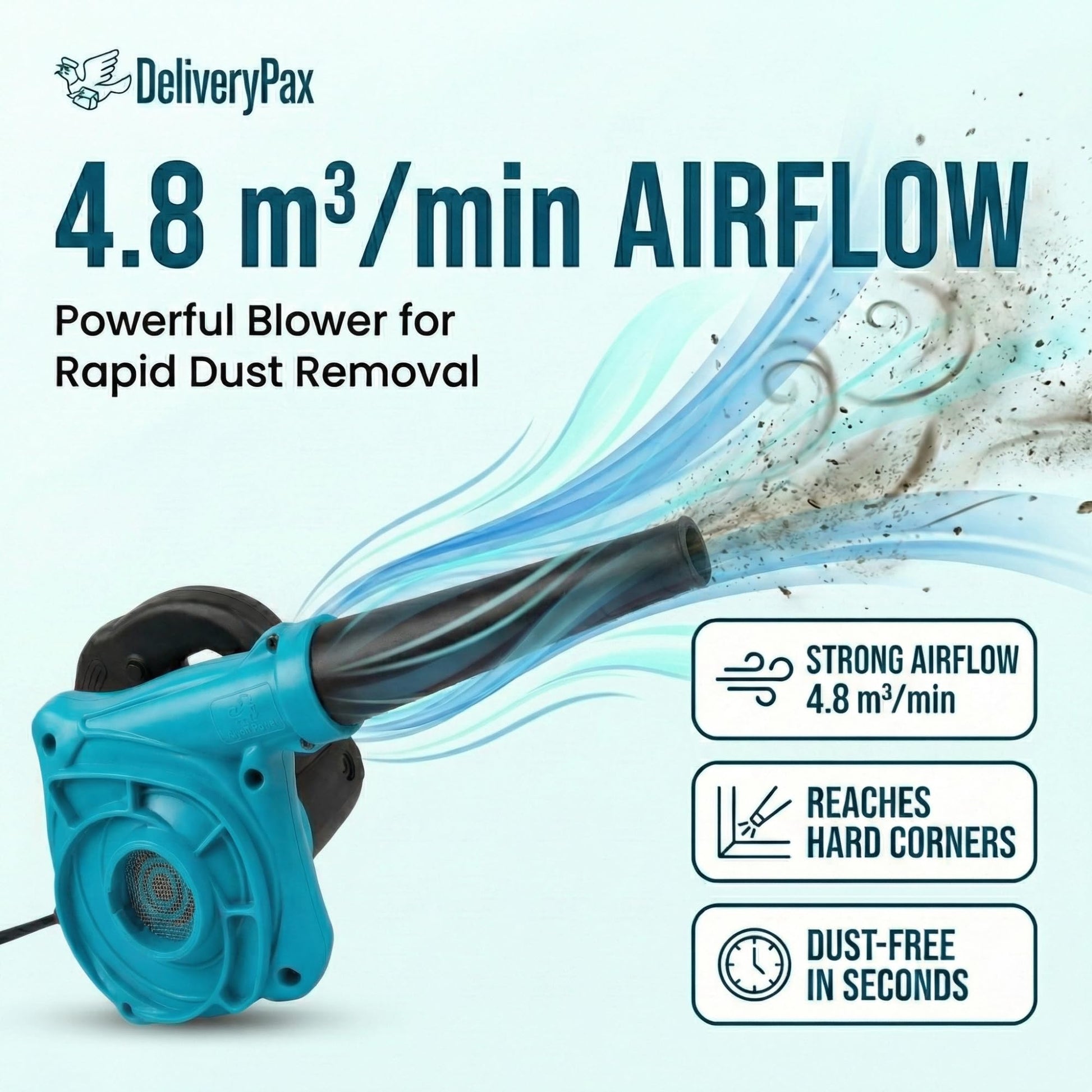 Delivery Pax 600W Electric Air Blower Machine | Blower Fan for Cleaning | Air Blower for Dust Cleaner for Home | Blower for Cleaning | Electric Blower for Leaf Cleaning | Free 4 Meter Cord
