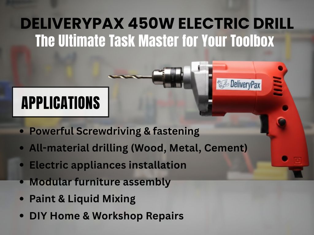 500W Electric Drill for Wood, Metal & Plastic Drilling with 5 Drill Bits & 1 PH-2 Screwdriver Bit
