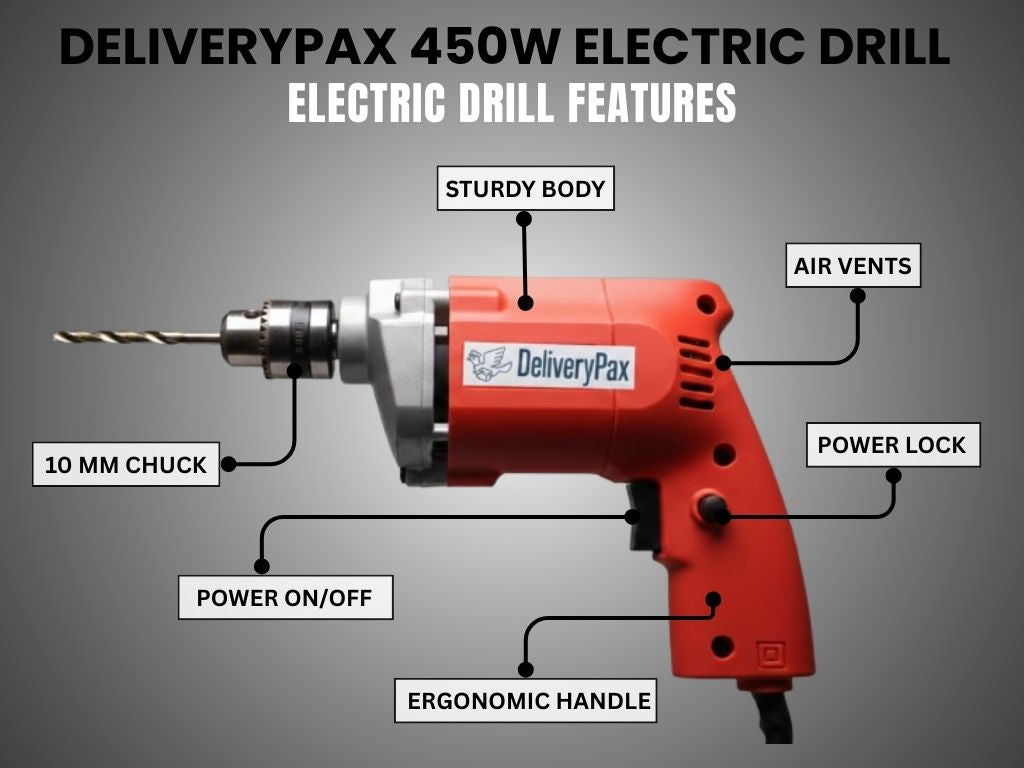 500W Electric Drill for Wood, Metal & Plastic Drilling with 5 Drill Bits & 1 PH-2 Screwdriver Bit